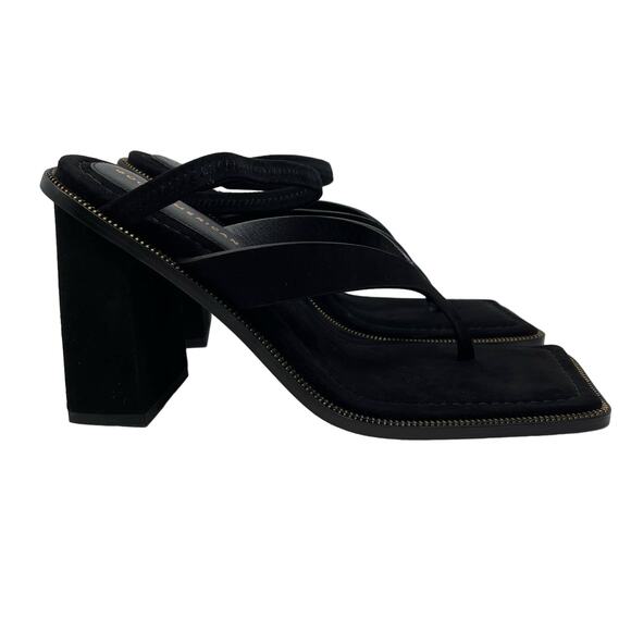 Good American Square Toe Thong Block Heels Suede Black Size 9.5 GA106S-X - Picture 1 of 7